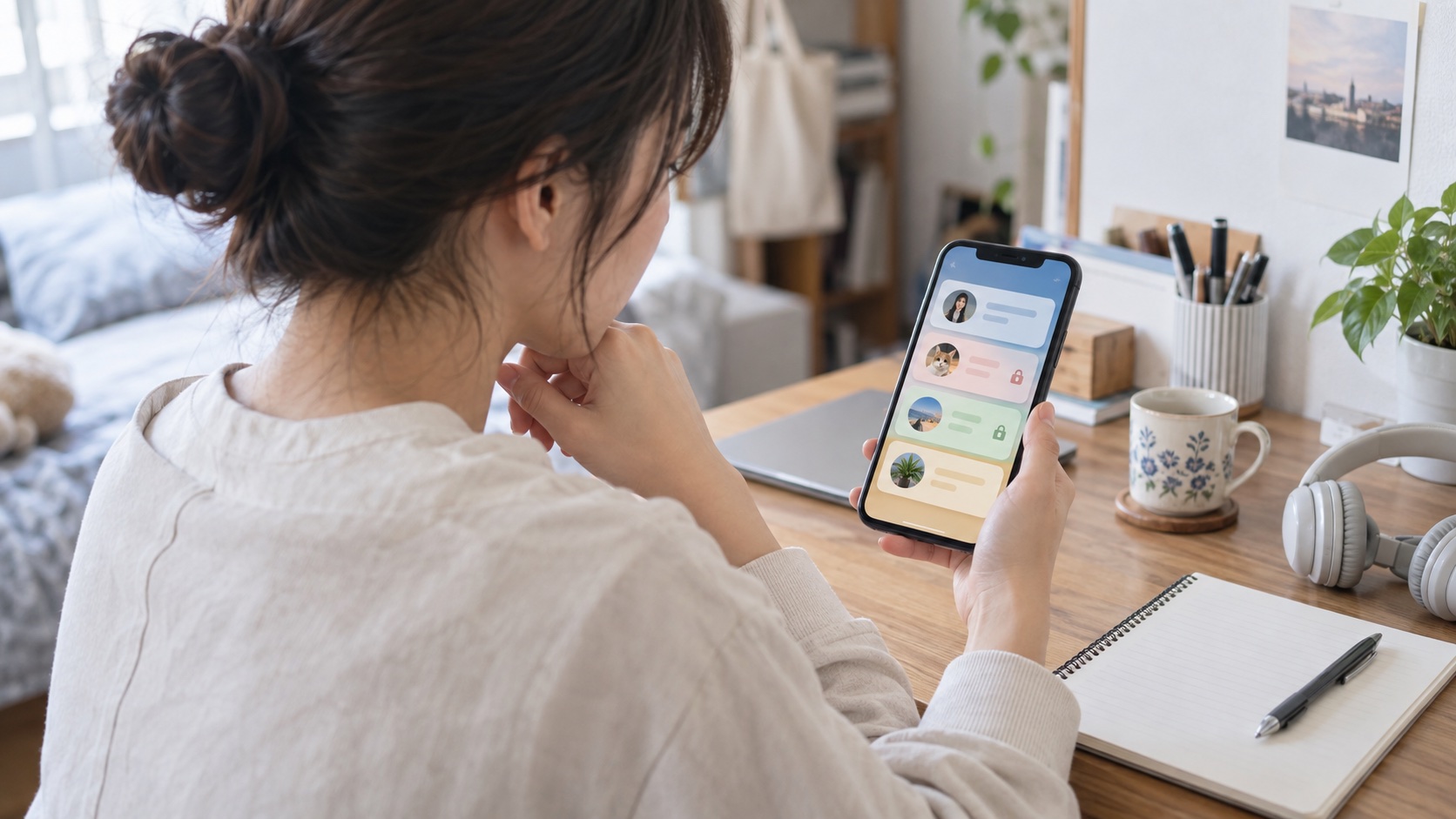 リア垢・本垢・裏垢・趣味垢をスマートフォンで使い分ける様子
