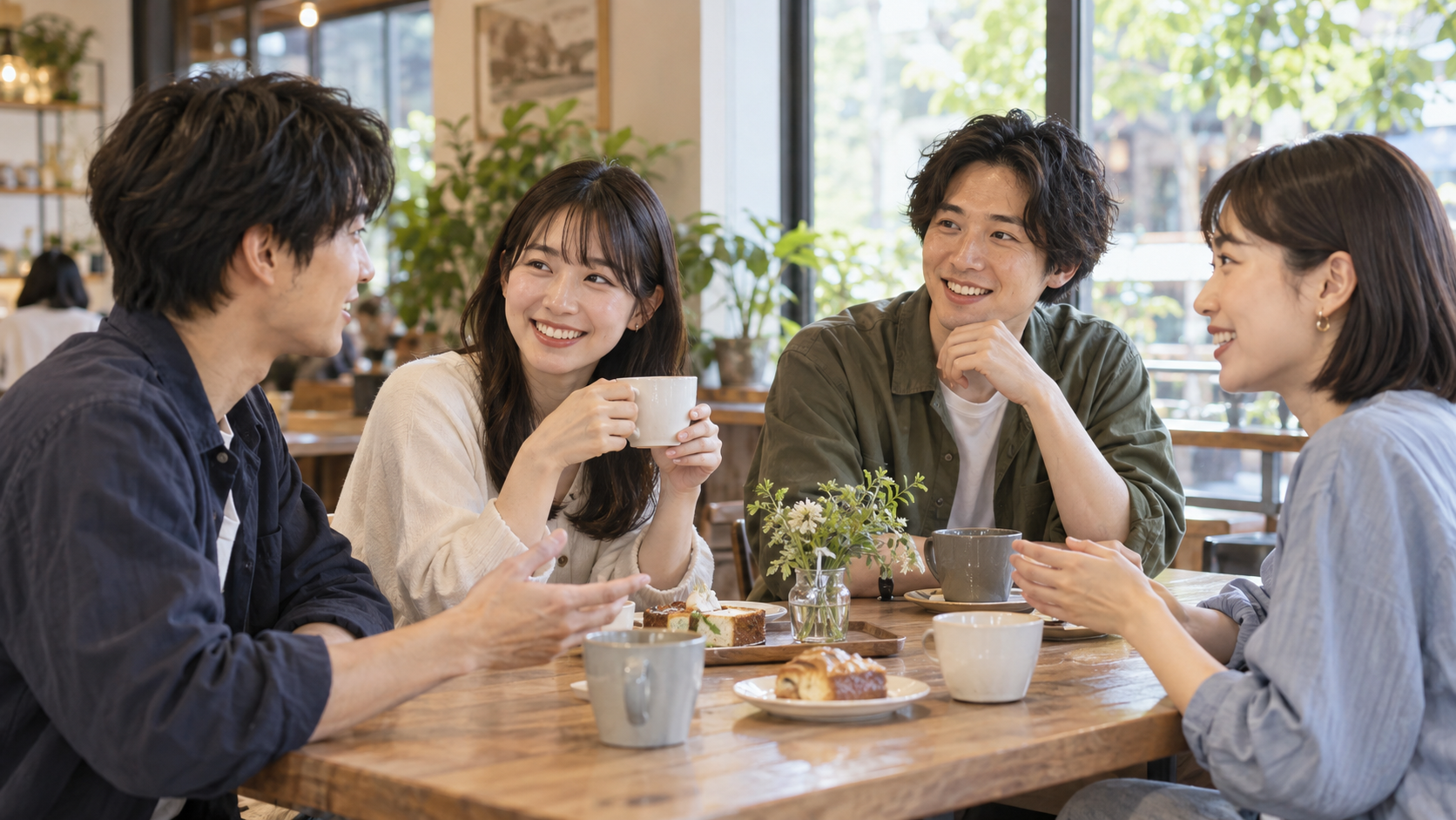 友人を交えて自然に会話するリア充カップル