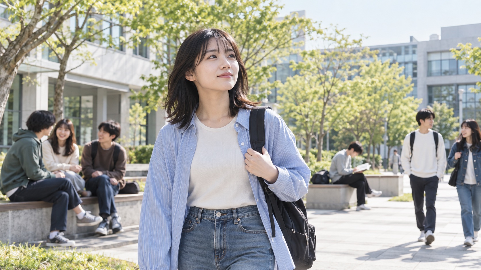 大学生の非リア充は普通かを考えながらキャンパスを歩く学生