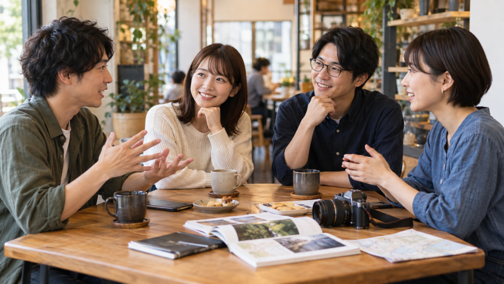 聞き役も交えて少人数で趣味を話すオフ会