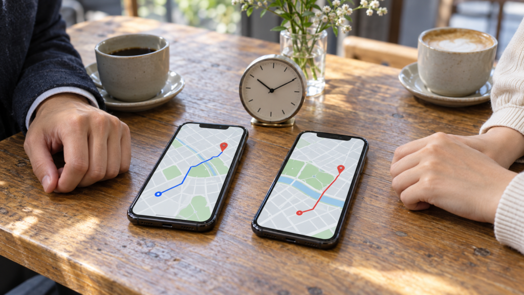 二台のスマートフォンと共有時間を考える時計
