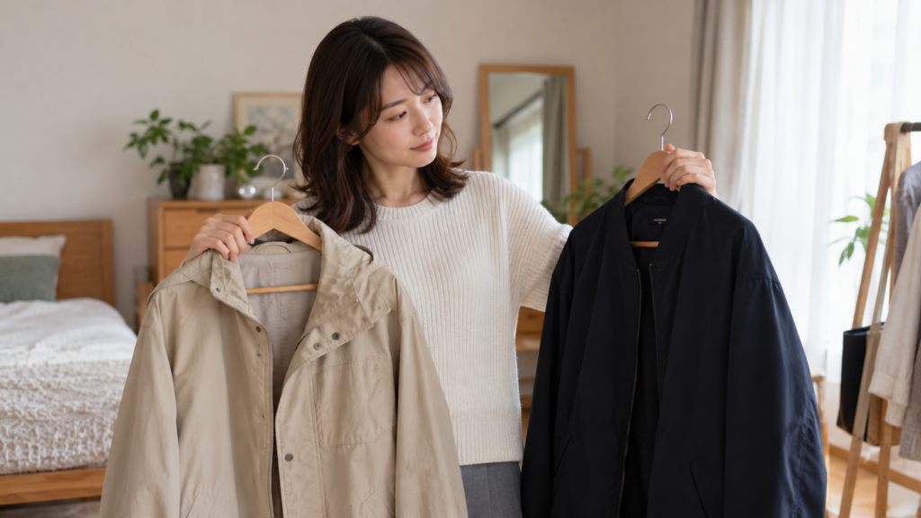 普段着の好みを確かめる女性のイメージ