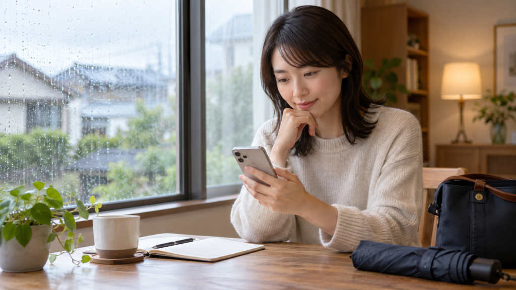 来場前に連絡を確認する人の架空イメージ