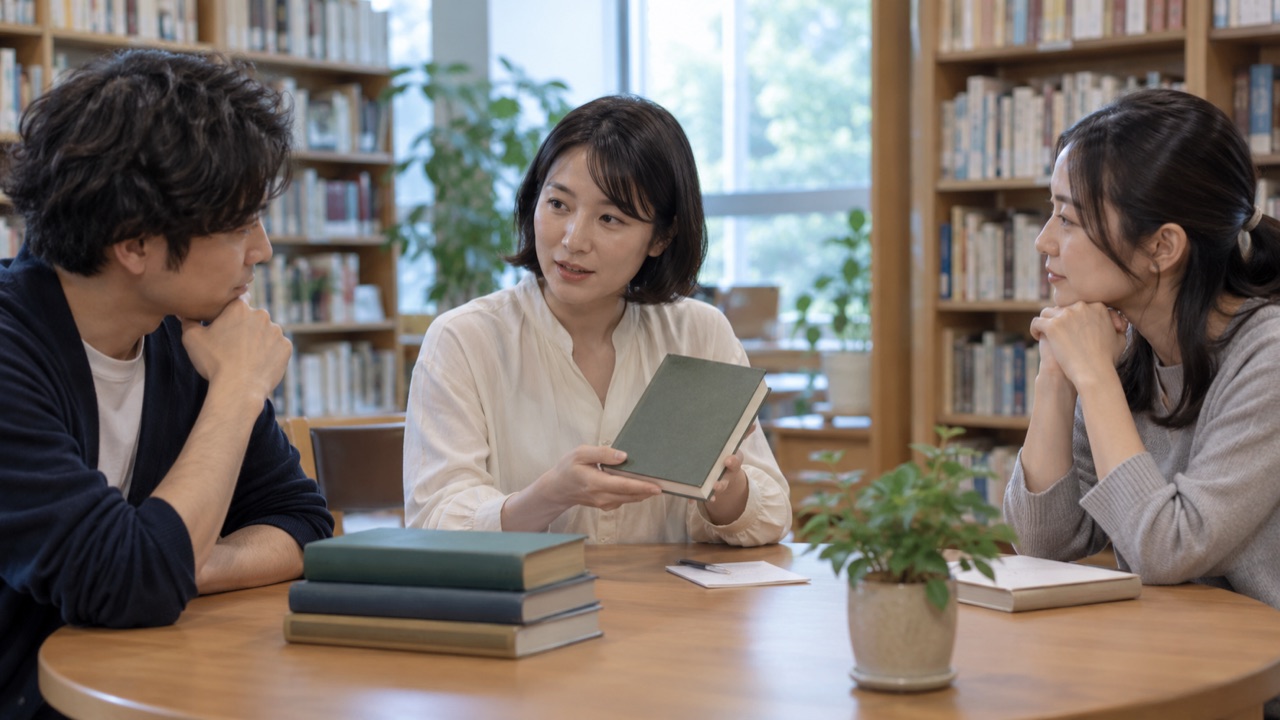 本を囲んで少人数で対話する読書会のイメージ