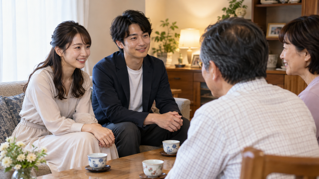 恋人に同席してもらい親へ自己紹介する場面