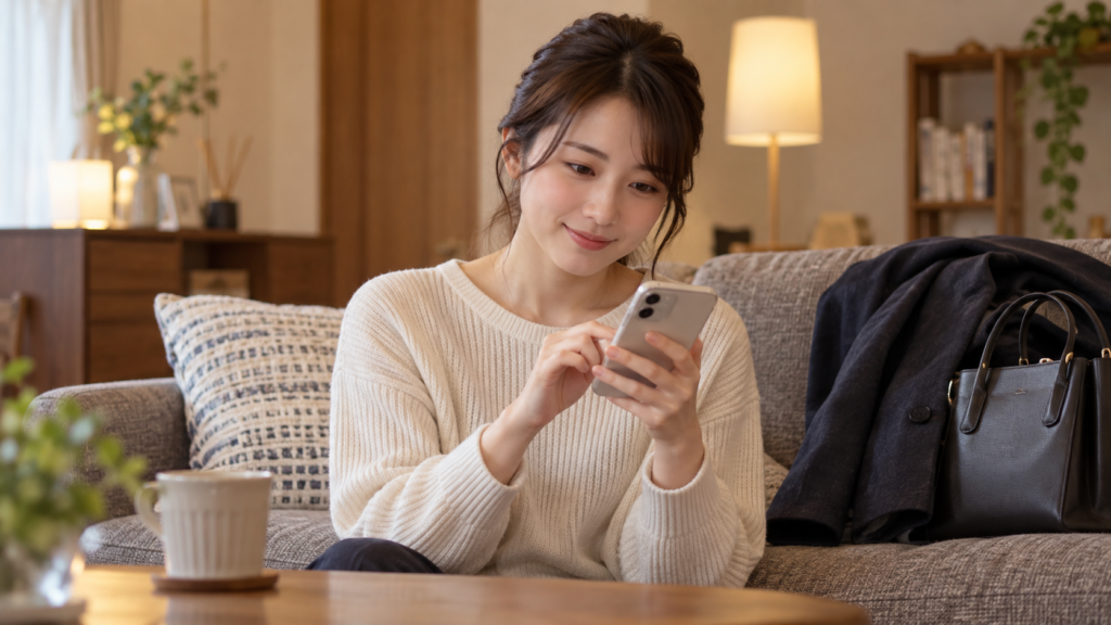 帰宅後にお礼の連絡を考える成人のイメージ