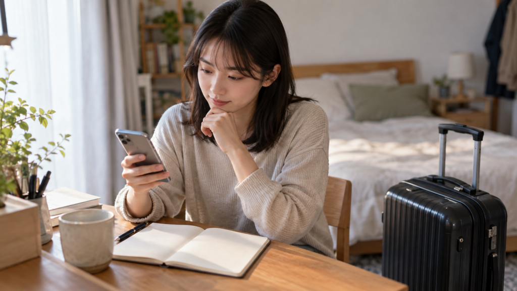 出発前に予約内容と持ち物を確認する一人旅の準備