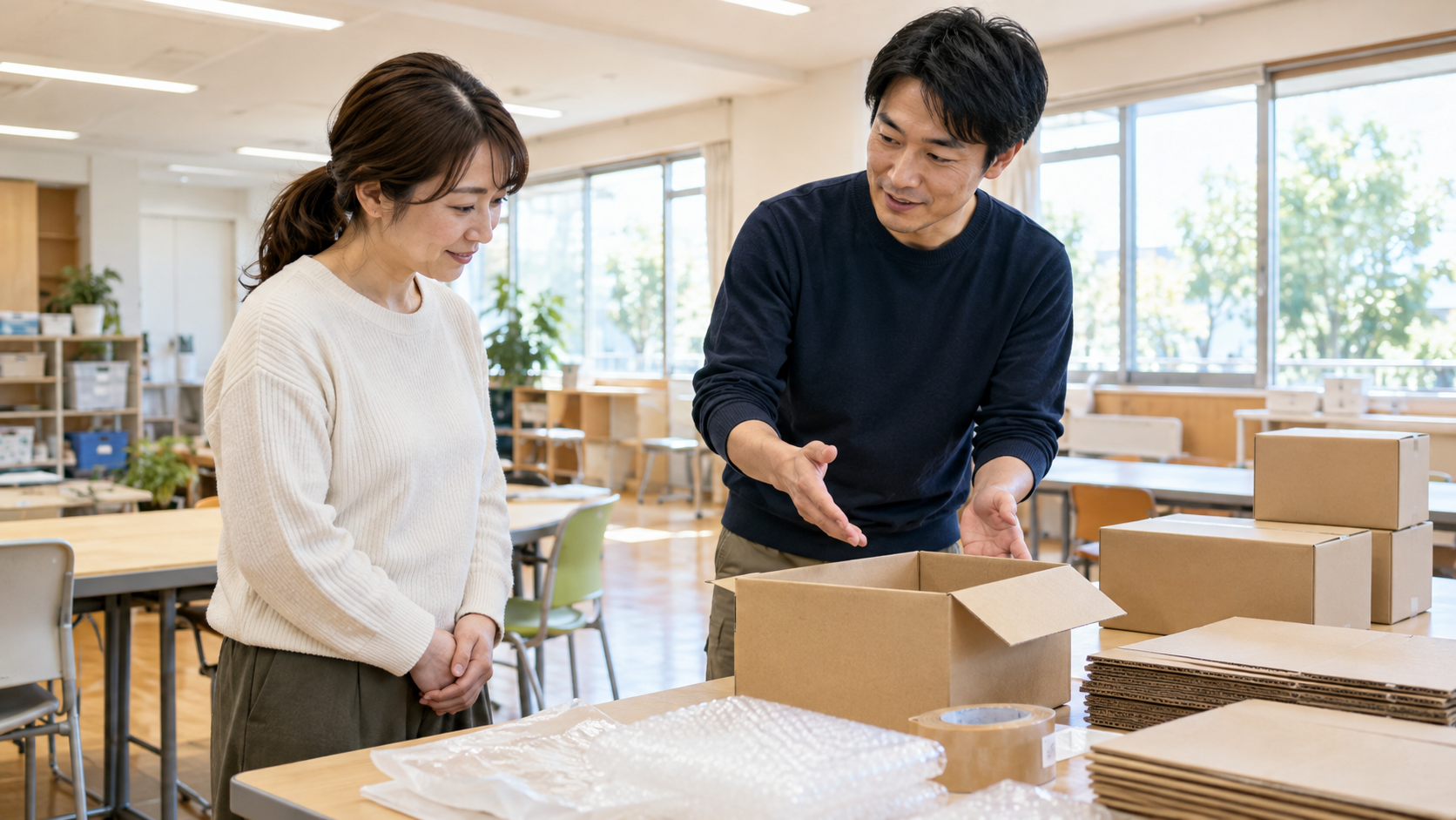 初めての地域活動について説明を聞く成人の参加者