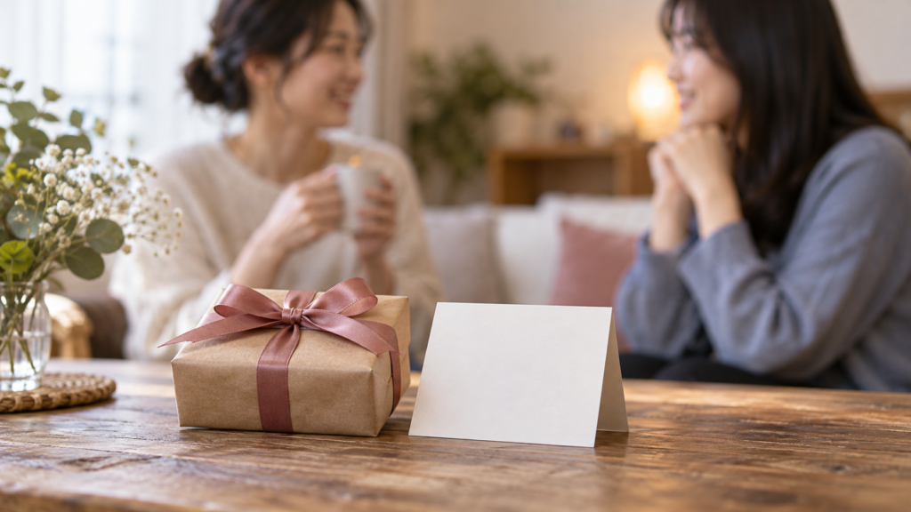 友達に渡す小さな贈り物とメッセージカード