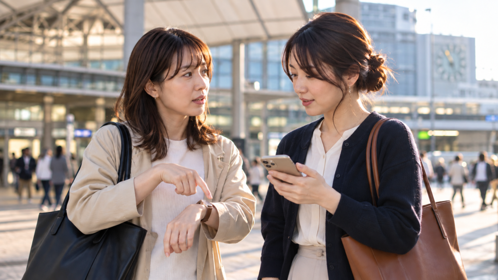 待ち合わせで会う時間を相談する友人二人