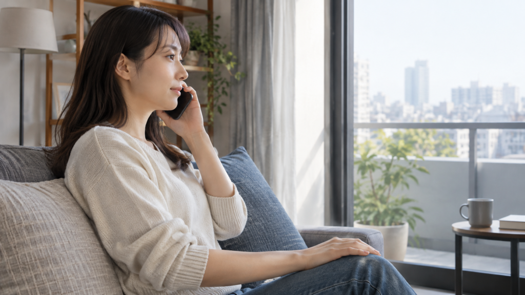 電話で短く返答し、会話を終えようとする人