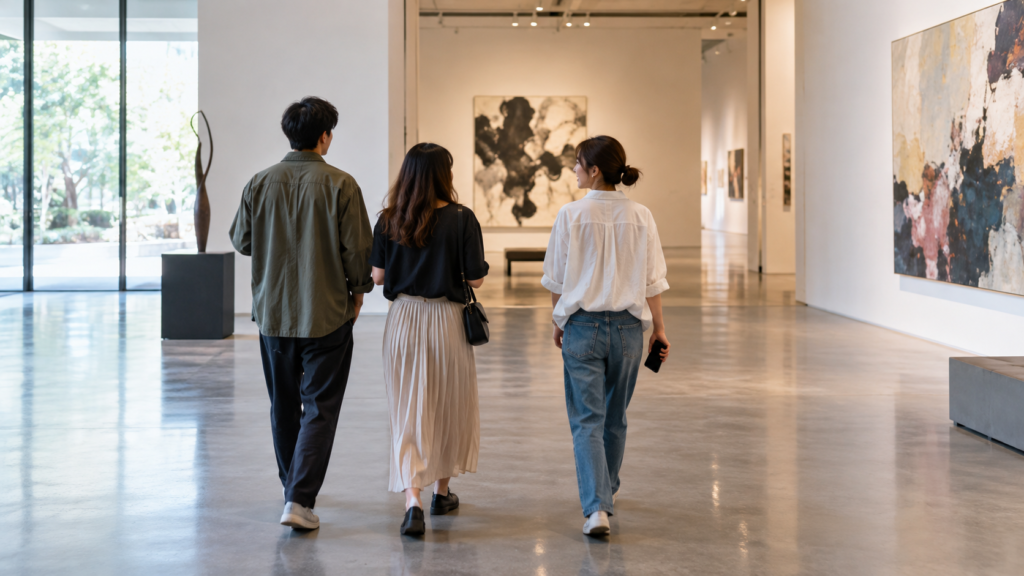 約束した時刻にそろったメンバーで展示を見始める友達