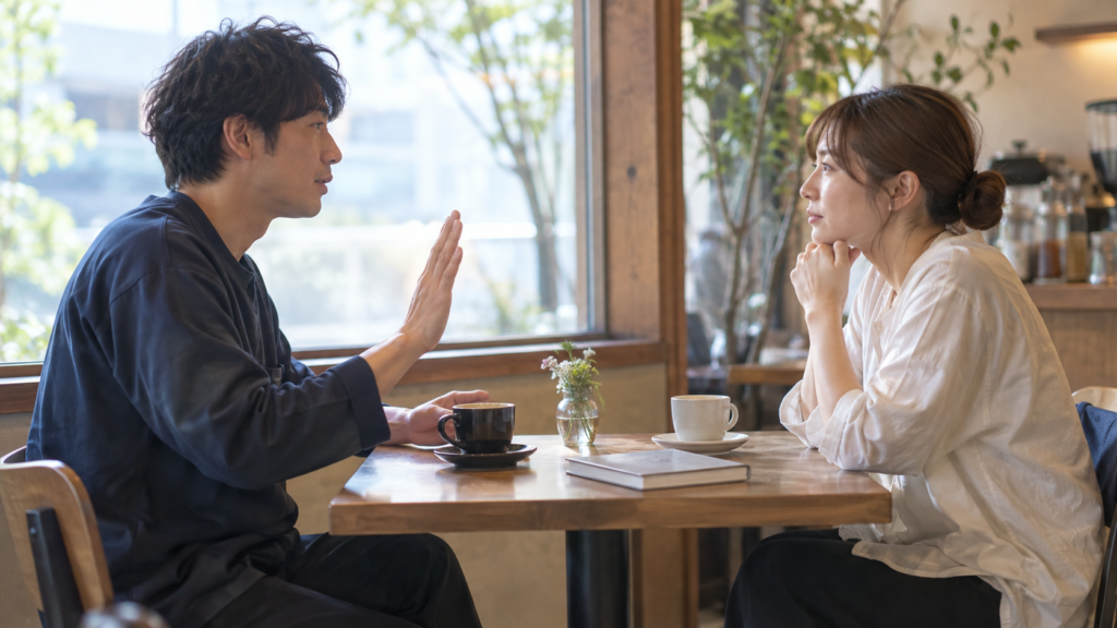 友達との会話を落ち着いて区切る人