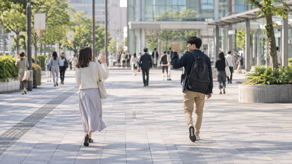 会話を区切って挨拶する友達