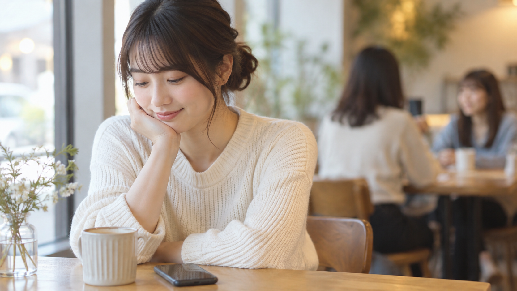 会話の合間に飲み物を手にひと息つく人
