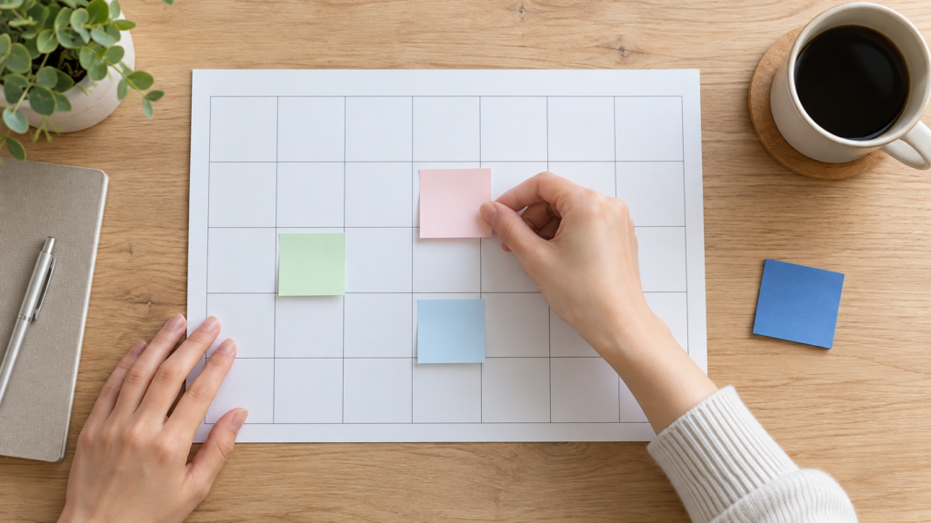 候補日を少数の付箋で整理する手元