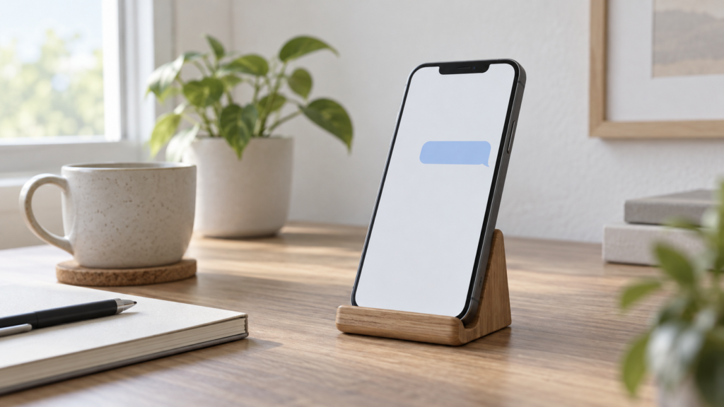 短い吹き出しのある画面を表示したスマートフォンのイメージ