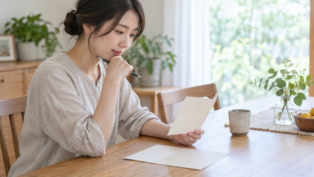送別文を読み返し言葉を整える人の手元