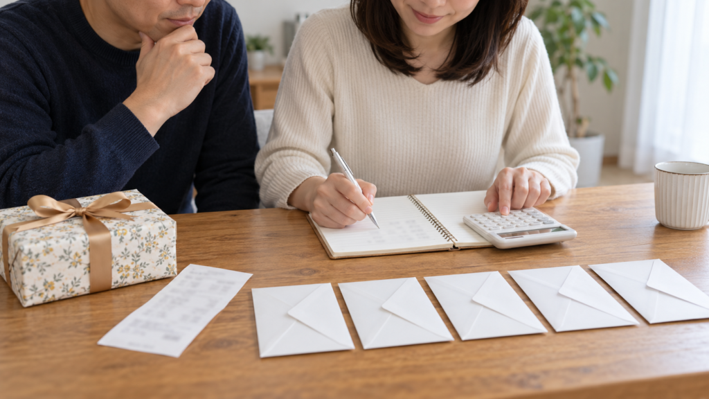 商品代と諸費用を計算機で確かめる手元