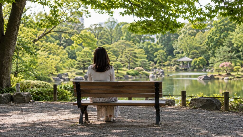 公園のベンチで一人静かに休む人