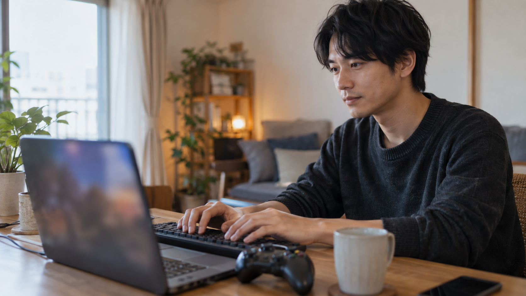 ヘッドセットを着けずキーボードで入力する人