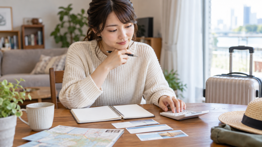 手帳と計算機を使って会いに行く予算を考える人