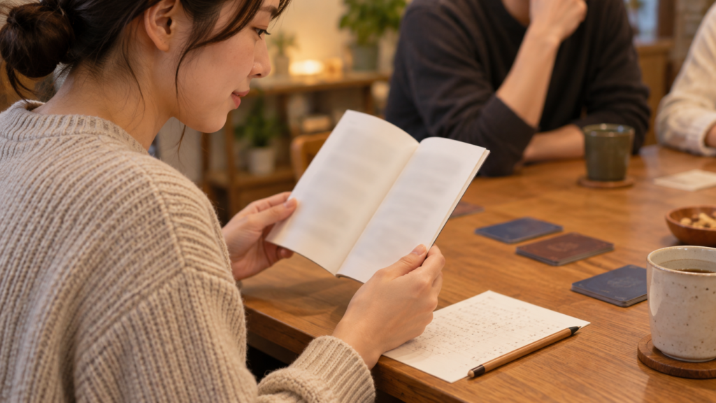 役の資料を自分の手元で読み込む参加者