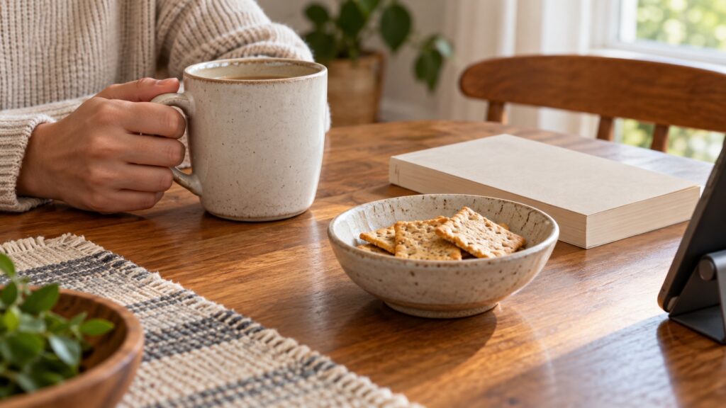 お茶とお菓子、本など会話のきっかけになる身近なもの