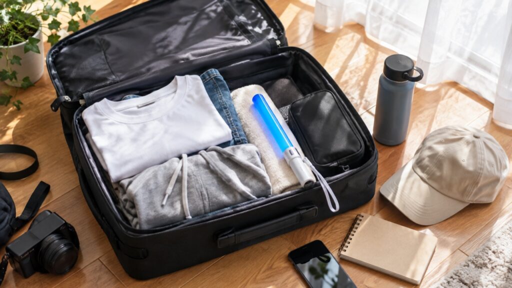 遠征の準備をした小さな旅行かばん