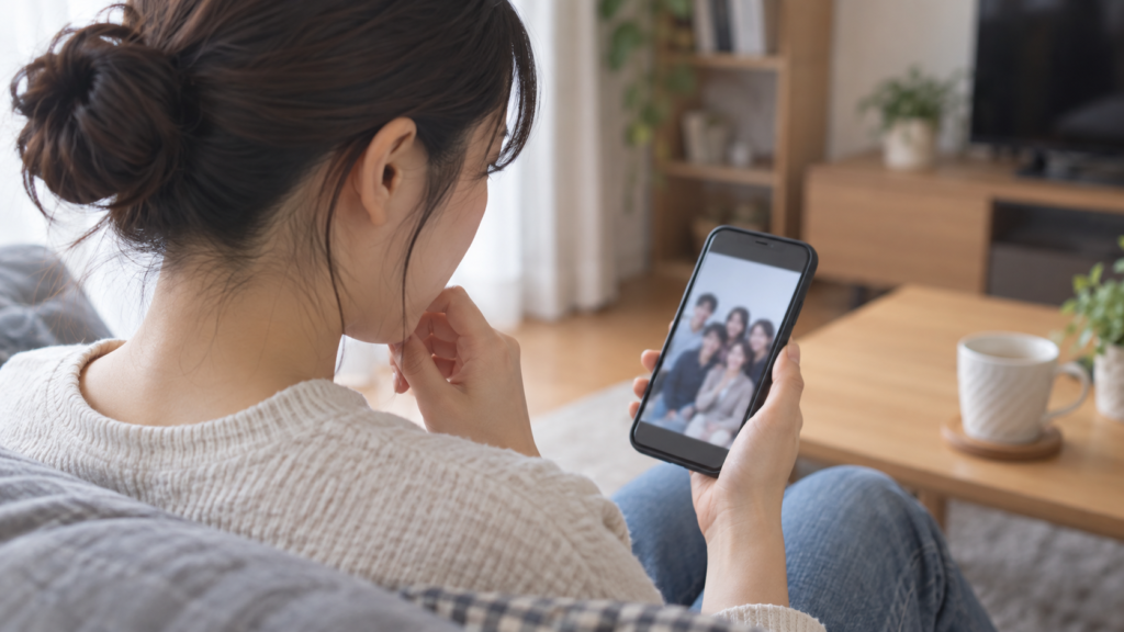 SNSの集合写真を見つけて投稿内容を確認する人
