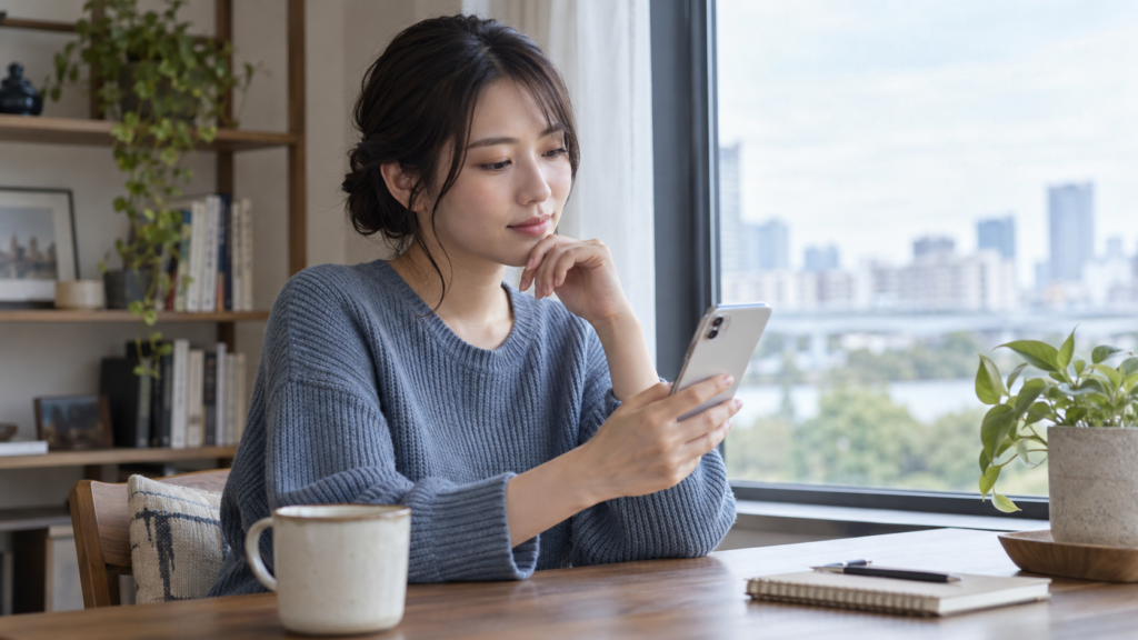 送る前のメッセージを静かに見直す人
