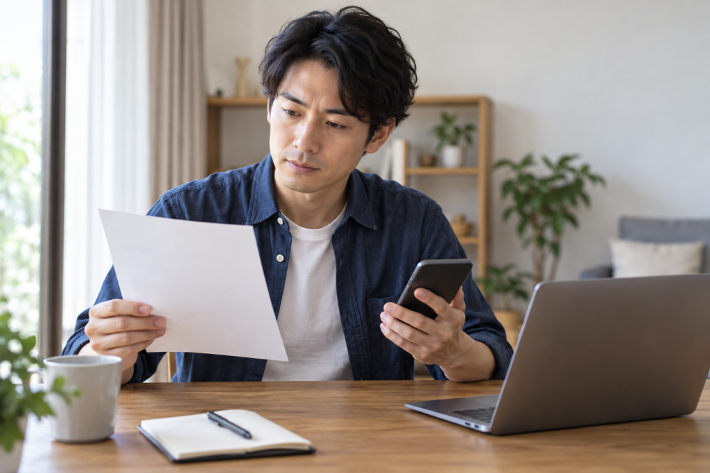 公式案内を確かめながら問い合わせ内容を整理する人のイメージ