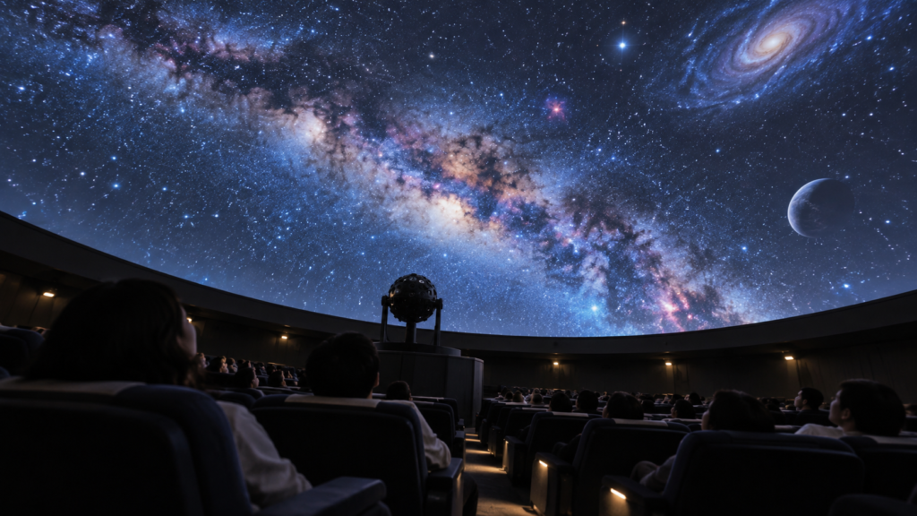 宇宙の全天周映像がドームに広がるイメージ