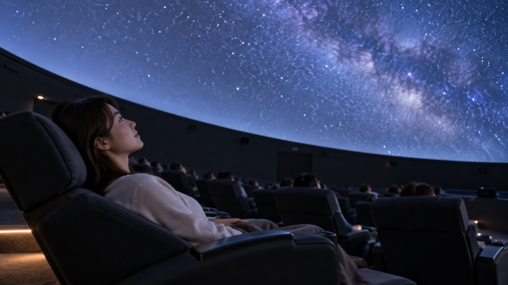 リクライニングしてドームの星空を見上げる姿勢
