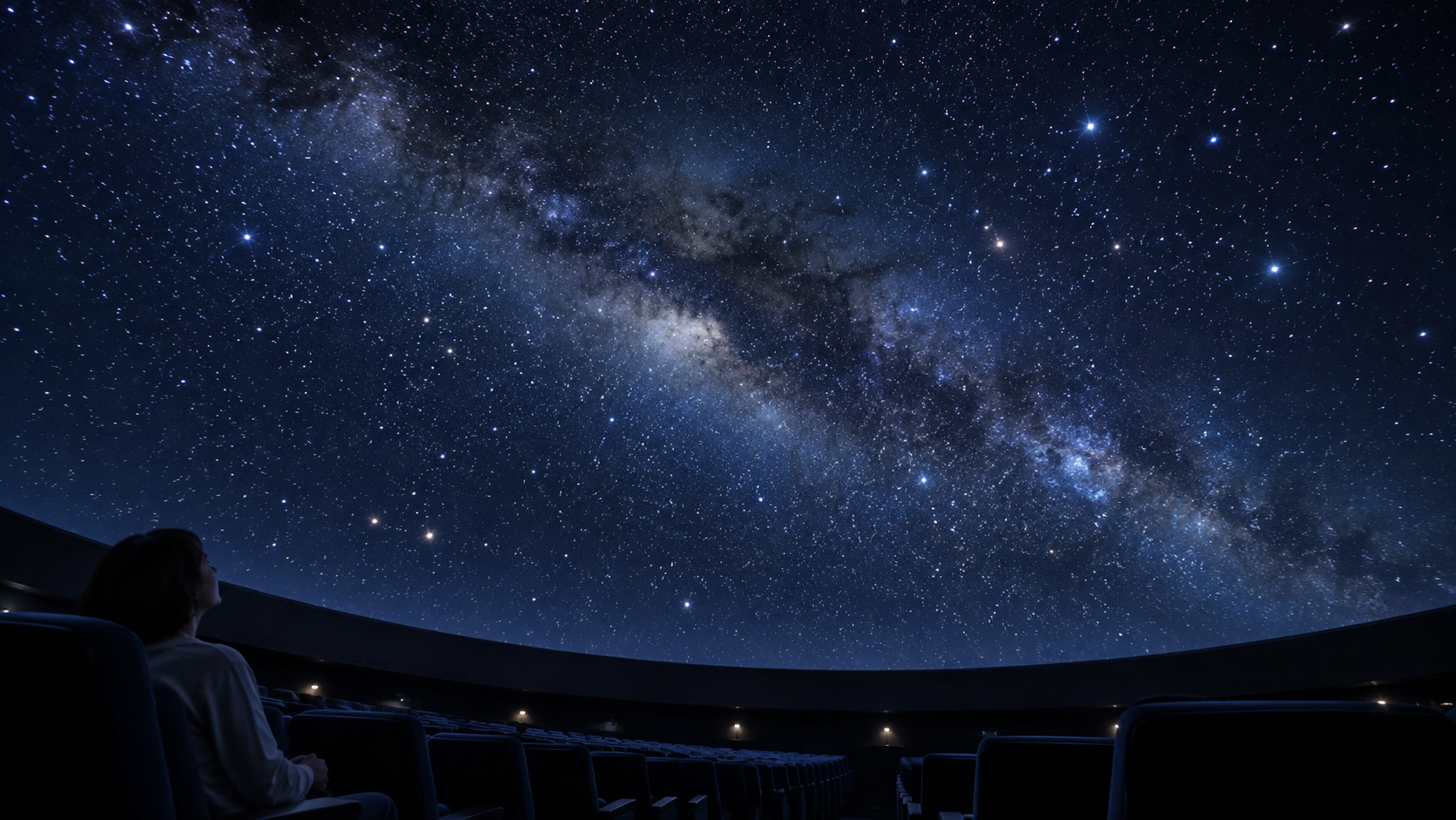 一人でプラネタリウムの星空を楽しむイメージ