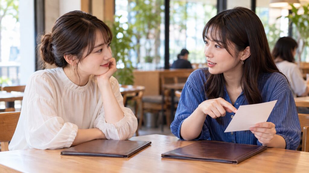 食べられない食材などの条件を同行者と確認する二人