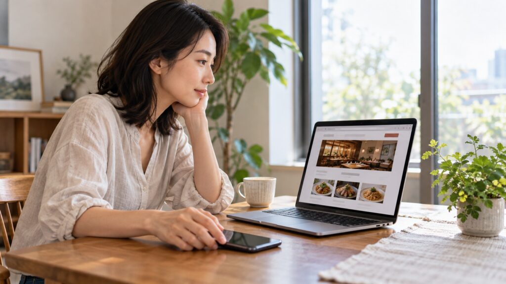 電話がつながらず店舗の予約案内を確認し直す人