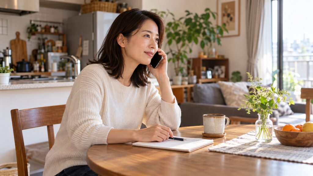 メモを用意して飲食店に電話予約をする人