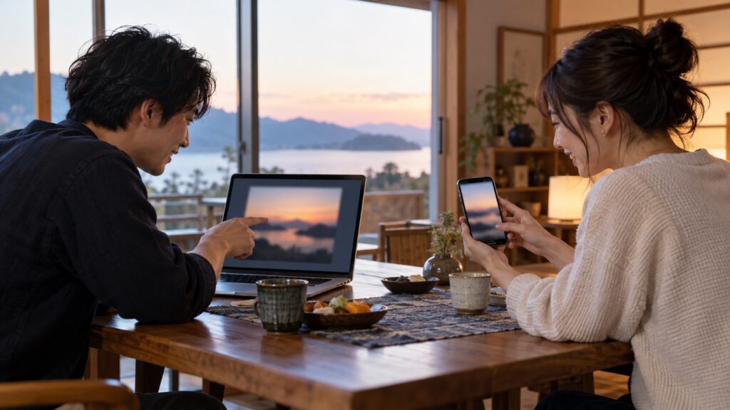 別々の端末で同じ写真が見えるか確認する友達