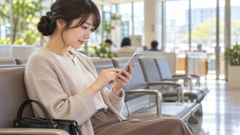 女性向けの座席条件を予約画面で確認する一人の利用者のイメージ