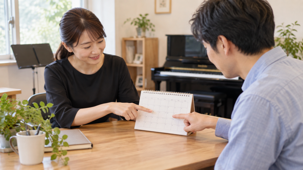 講師とレッスン日程を確認する受講者